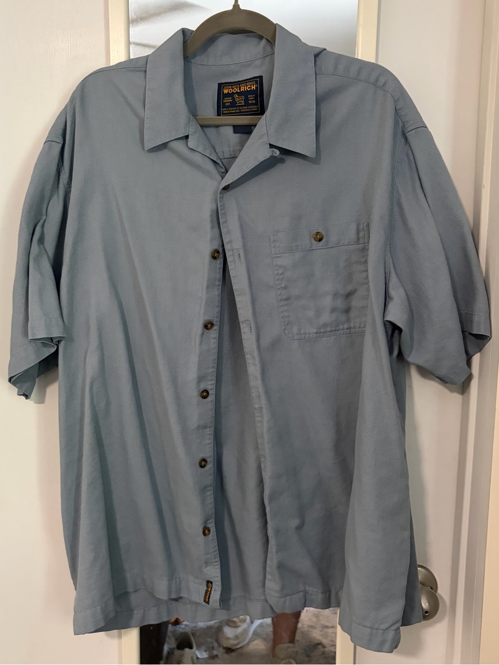 Woolrich Men's Grey Camp Collar Short-Sleeve Button-Up Shirt XXL